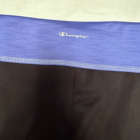 Champion Pants & Jumpsuits Champion Black Yoga Pants With Periwinkle Fold Down Top C Logo On